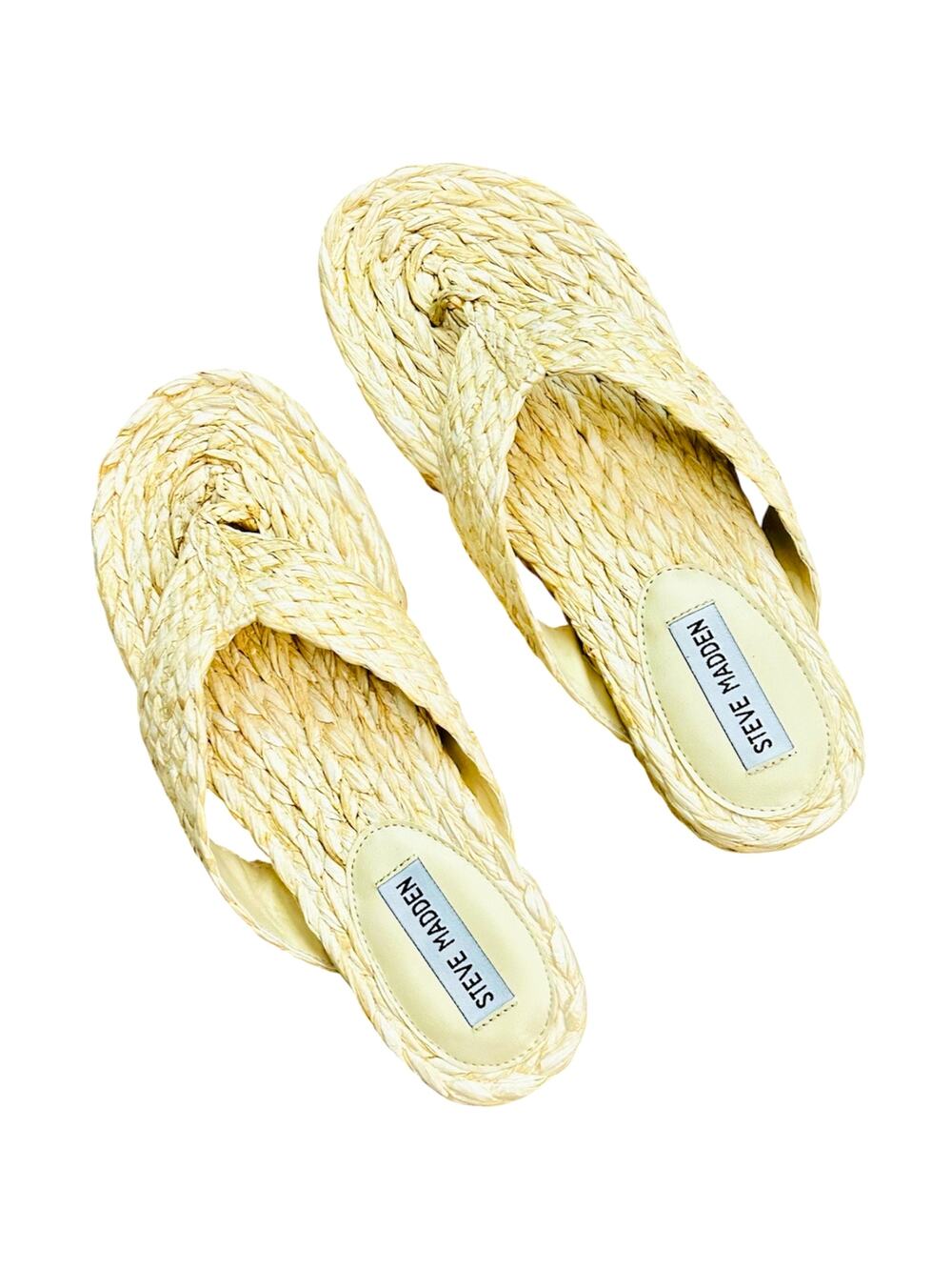 Steve Madden Escape Natural Raffia Platform Thong Y2K Style Sandals Size 9.5
